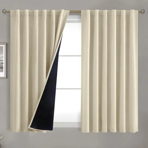 Miniatura 42 de BGment Cortinas 100% opacas beige de 63 pulgadas de largo con forro aislante térmico, bolsillo para varilla y lengüeta trasera de doble capa