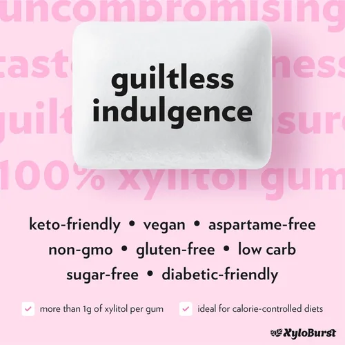 Miniatura 6 de XyloBurst Goma de mascar de xilitol Sin azúcar, sin gluten, apto para dieta cetogénica, sin aspartamo para la salud bucal, goma de mascar Frasco
