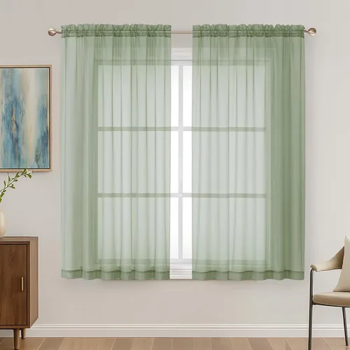 Miniatura 29 de OVZME - Cortinas traslúcidas blancas de 45 pulgadas de largo, 2 paneles, cortinas de gasa con bolsillo para barra para ventanas pequeñas, cada una