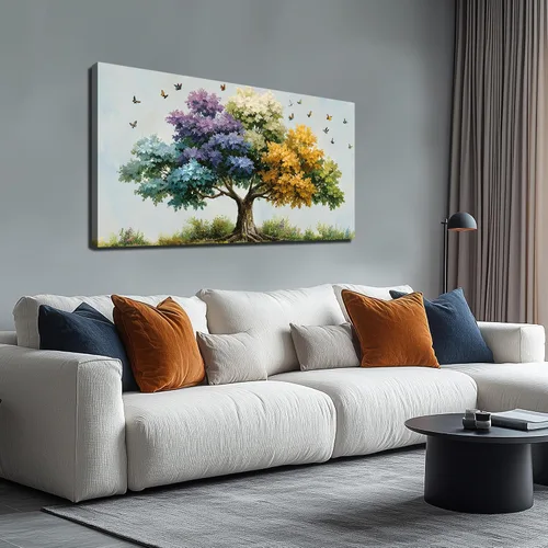 Miniatura 11 de Kepgonegu Arte de pared de árbol de la vida grande para sala de estar, paisaje, impresiones en lienzo coloridas de mariposas para dormitorio