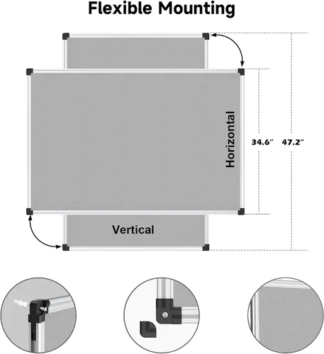 Miniatura 3 de XBoard Tablero de anuncios de tela gris de 48 x 36 pulgadas Tablero de anuncios de tela montado en la pared, tablero de anuncios plateado