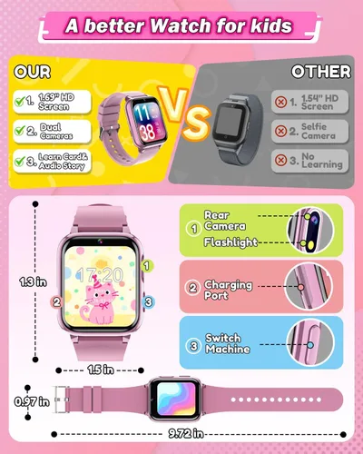 Miniatura 7 de Sueseip Relojes inteligentes para niños, juguetes para niñas de 6 a 8 años, pantalla táctil HD, cámaras duales, reloj para niñas de 8 a 10 años
