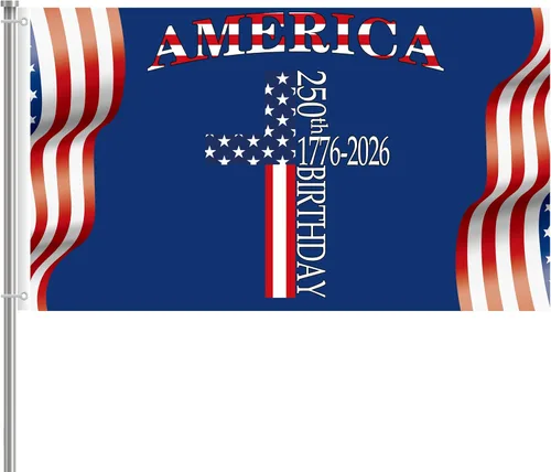 Miniatura 9 de Bandera de aniversario de 250 de 3 x 5 pies, 2 caras, 3 capas, bandera de aniversario del 250 aniversario We The People 1776-2026, decoración