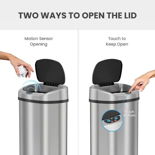 Miniatura 3 de SensorCan - Basurero con sensor de 13 galones con ruedas y sistema de control de olores AbsorbX, acero inoxidable, cubo de basura automático