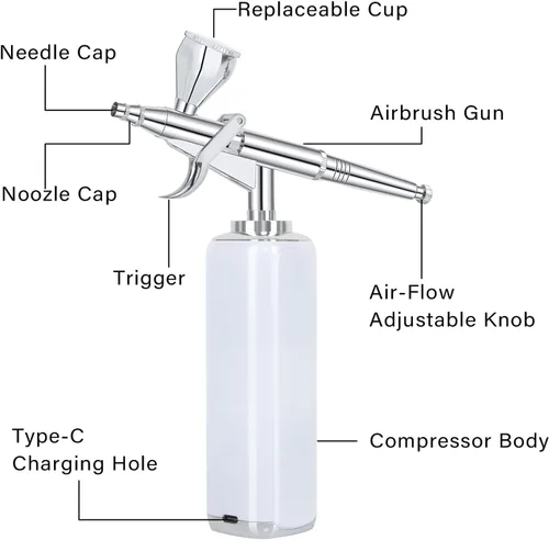 Miniatura 2 de Kit de aerógrafo inalámbrico de alto flujo de aire, compresor de cepillo de aire portátil inalámbrico, cepillo de aire mini recargable, pistola