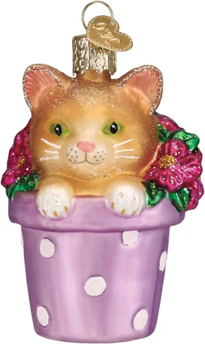 Miniatura 17 de Old World Christmas Adorno de cristal soplado de gatito del Himalaya gris para árbol de Navidad, decoración navideña artesanal, colección de gatos