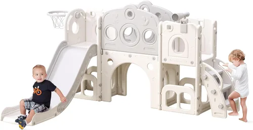Tobogán 8 en 1 para niños pequeños, juego para interiores y exteriores para niños de 1 a 3 años, tobogán escalador para niños con espacio de Gris