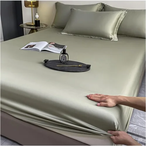 Miniatura 14 de OBONG Sábana bajera ajustable de tamaño queen, 100% Tencel Lyocell, Sábanas refrescantes suaves y sedosas, tejido de satén con bolsillo profundo
