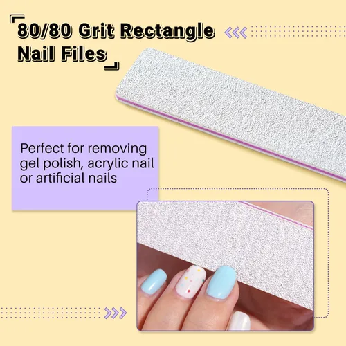 Miniatura 3 de TsMADDTs Lima de uñas, 21 limas de grano 80 80, tableros de esmeril de doble cara para uñas de gel acrílico natural, herramientas de manicura