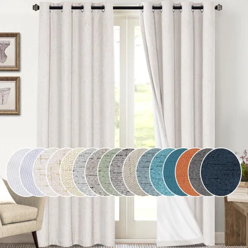 Miniatura 146 de Primitive - Cortinas opacas 100 % de lino texturizado natural para dormitorio, sala de estar, cortinas para ahorra energía, tela de arpillera