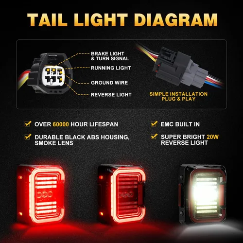 Miniatura 4 de Luces traseras LED aprobadas por el DOT, luces de marcha atrás superbrillantes de 20 W con EMC compatibles con Jeep Wrangler JK&JKU 2007-2017, luz