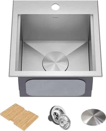 Miniatura 15 de KRAUS KWT310-33/18 Kore - Fregadero de cocina con estación de trabajo de 33 pulgadas, empotrado, acero inoxidable de calibre 18, con reborde