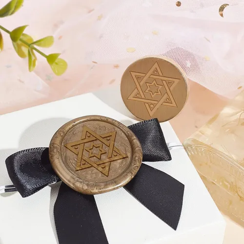 Miniatura 5 de MAYJOYDIY Star of David - Sello de cera hexagonal con diseño de estrella y luna, 6 sellos de estrella puntiaguda de 0.98 pulgadas, sellos de cobre