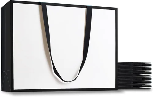 Miniatura 10 de YACEYACE Bolsas de regalo en blanco y negro con asas, 20 unidades de 8 x 4.25 x 10 pulgadas, bolsas de regalo de papel kraft blanco y negro, bolsa