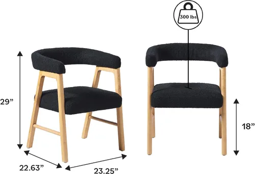 Miniatura 3 de Walker Edison Ezra - Silla de comedor moderna con respaldo curvado y tapicería Boucle, color negro (juego de 2)