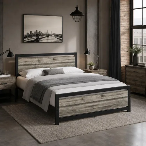 Miniatura 9 de Catrimown Base de cama Queen con cabecero, marco de cama de plataforma de metal Queen con soporte de listones de acero, espacio de almacenamiento