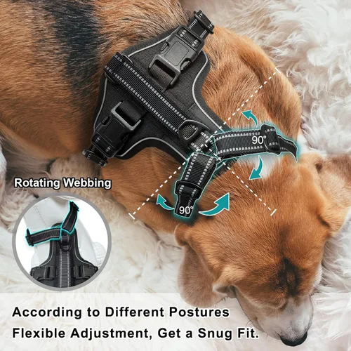 Miniatura 3 de Arnés para perros grandes, antitirones, arnés reflectante giratorio de 90° con mango plegable, chaleco acolchado suave ajustable para perro, chaleco