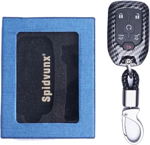 Miniatura 7 de Funda para llavero GMC, funda con patrón de fibra de carbono para llaves 2017-2022 2023 2024 Suburban Tahoe Silverado 1500 GMC Yukon XL Acadia