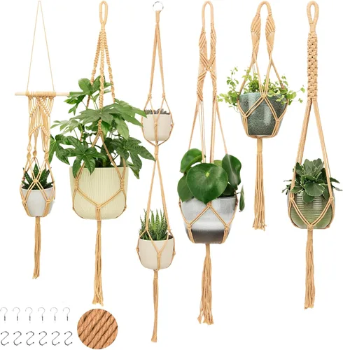 Miniatura 13 de Nook Theory Paquete de 4 Colgadores de Macramé para Plantas con 8 Ganchos - Macetas Colgantes para Plantas de Interior, Colgadores de Macramé Boho