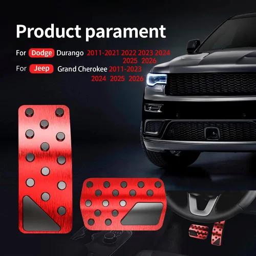 Miniatura 5 de Funda para pedal de coche para Jeep Grand Cherokee Dodge Durango 2011-2024 2025 Aleación de aluminio Sin perforación Fundas de pedal de freno y Rojo
