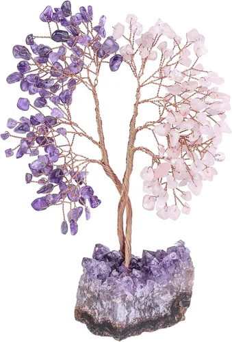 Miniatura 10 de mookaitedecor Árbol de cristal de aventurina verde natural y aguamarina con base de racimo de amatista, árbol del dinero de la vida adorno