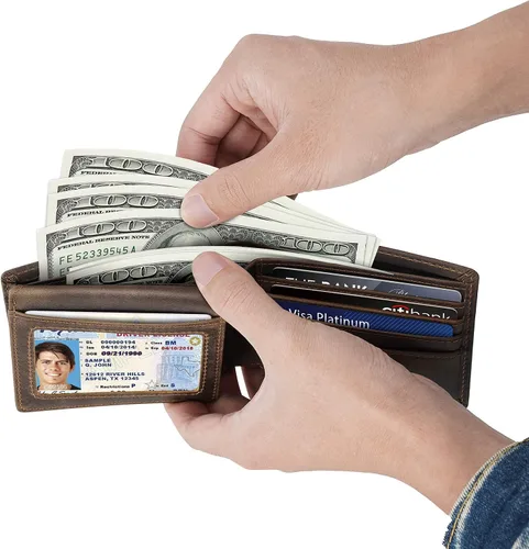 Miniatura 6 de Polare - Cartera plegable de piel de vaca con bloqueo RFID para hombres con 2 ventanas de identificación