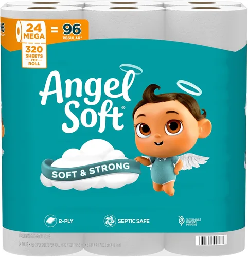 Miniatura 12 de Angel Soft Papel higiénico, 4 mega rollos = 16 rollos regulares, suave y resistente