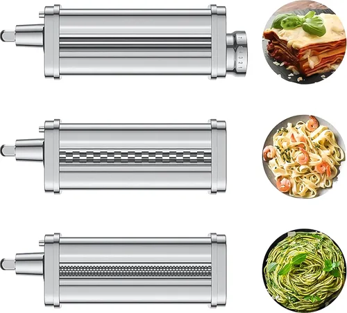 Miniatura 2 de Accesorio para hacer pasta de acero inoxidable para batidora de pie, 3 en 1 con placa de rodillo de transporte automático, incluye rodillo de pasta