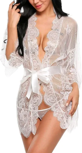 Miniatura 2 de Avidlove - Kimono de encaje para mujer, tipo babydoll, camisón de malla de lencería de talla S-5XL