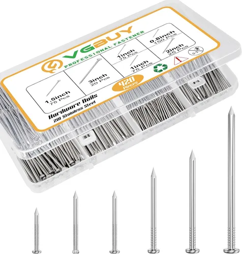 Miniatura 19 de VGBUY 360 piezas de clavos de hardware de acero inoxidable, clavos de cabeza plana de 1-1/2 pulgadas para colgar cuadros, clavos para colgar Plateado