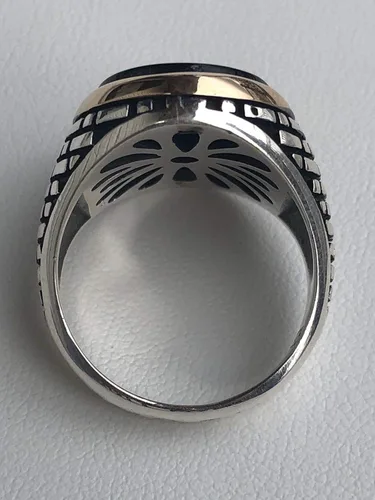 Miniatura 5 de Anillo de plata de ley 925 sólida para hombre, color ónix negro, talla 7-13, Metal, Ónix