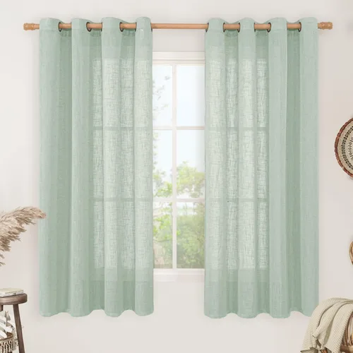 Miniatura 109 de LAMIT Cortinas de lino sintético para dormitorio, paneles filtrantes de luz, cortinas de lino con protección de privacidad con ojales para ventanas