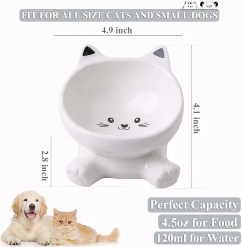 Miniatura 2 de Cuenco elevado para gatos, cuenco elevado de cerámica 3D de 4.9 pulgadas y cuencos para agua, lindos platos para gatitos de 4.5 onzas, antivómitos