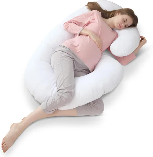 Cheer Collection Almohada corporal en forma de J – Almohada alternativa de plumón de cuerpo completo para dormir de lado, embarazo, cuello y hombro