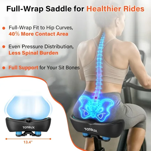 Miniatura 4 de TONBUX Wide Bike Seat for for Men & Women, 6cm Padding Comfortable Peloton Bike Seat Cushion, Large Bicycle Seat for Peloton Bikes, Stationary