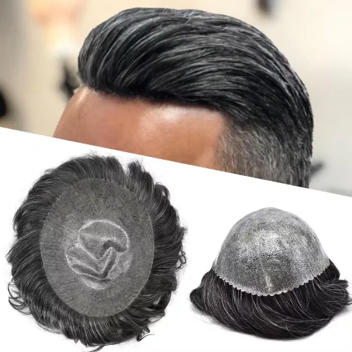 Miniatura 48 de Toupee - Sistema de reemplazo de cabello de polietileno completo para hombre, cabello humano europeo para hombre, tupé de 0.004 in, piel duradera