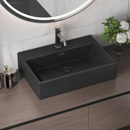 Fregadero de baño rectangular de 61 x 40,6 cm, Eridanus, para colgar, montado en pared, fregaderos flotantes, lavabo de tocador, lavabo de cerámica