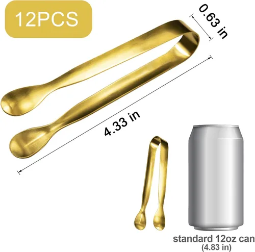 Miniatura 2 de JCREN 12 pinzas para servir, pequeños utensilios de servir para fiestas, catering, pinzas doradas, pinzas de acero inoxidable 304 de grado