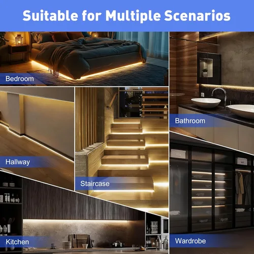 Miniatura 2 de LUXJET - Luz recargable con sensor de movimiento para armario, tira LED flexible de 1 m con 30 luces LED, sensor PIR y de luz, luz nocturna blanca