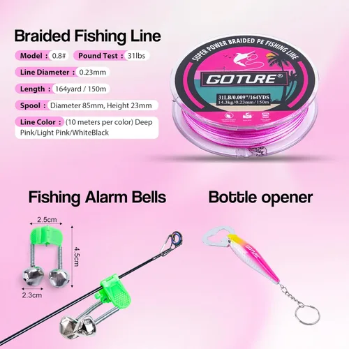 Miniatura 7 de Goture Combo de caña de pescar y carrete rosa - Carrete giratorio ML Action con bolsa rosa - Kit de caña telescópica para principiantes, viajes