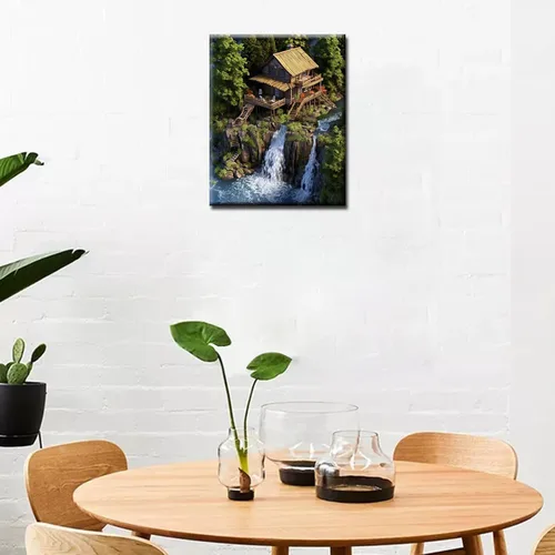Miniatura 3 de Kits de pintura digital de cabaña y cascada para adultos y niños, exquisitas cabañas de pintura por números, juego de pintura al óleo