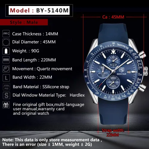 Miniatura 3 de BENAYR - Relojes de pulsera para hombre, cronógrafo, analógico, de cuarzo, impermeables, con correa de goma, relojes de pulsera de negocios