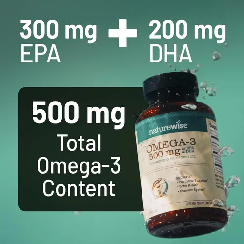 Miniatura 3 de NatureWise Aceite de pescado Omega 3, 500 mg de Omega 3 por porción, 300 mg de EPA y 200 mg de DHA, de origen sostenible para pureza, sabor a limón