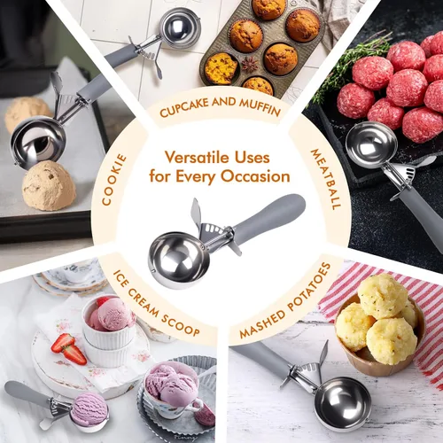 Miniatura 8 de Fayomir Cuchara de 4 OZ, Disher #8, Cuchara Grande para Helado con Gatillo, Cuchara para Muffins, Cucharas Grandes para Galletas para Hornear, Mango