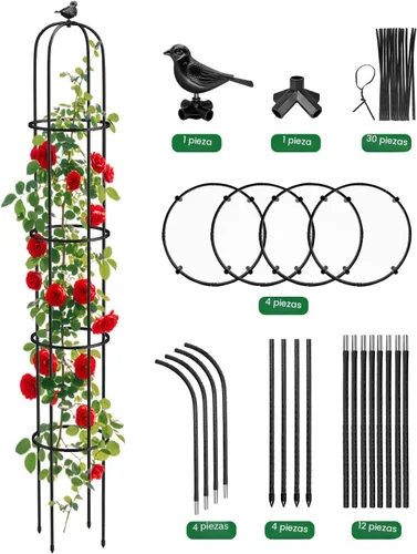 Miniatura 6 de Enrejado de obelisco de jardín de 6.2 pies para plantas trepadoras, tubo de metal inoxidable con revestimiento de plástico resistente, para jardín