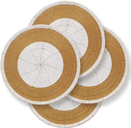 Miniatura 27 de Decozen Juego de 4 Manteles Individuales Redondos con Cuentas, de 14 Pulgadas, Rojos, Hechos a Mano con Cuentas de Vidrio, para Decoración de Mesa