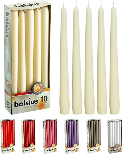 Miniatura 20 de BOLSIUS 20 velas cónicas blancas sin perfume de 10 pulgadas, 8 horas de tiempo de combustión, calidad europea premium, sin humo, sin goteo, Blanco