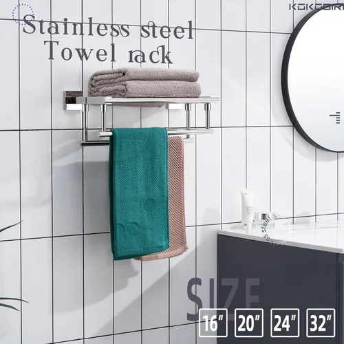 Miniatura 5 de KOKOSIRI Estante de Toallas de Baño con Soporte de Toallas de 16 Pulgadas con Barras de Toallas Dobles Montado en Pared, Acero Inoxidable Cromado