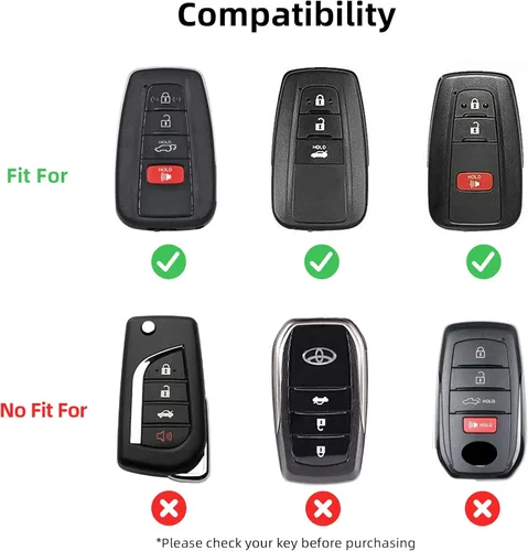 Miniatura 6 de OFFCURVE Funda protectora de cuero para llavero de automóvil compatible con Toyota Camry Corolla Highlander RAV4 Avalon Prius C-HR GT86 4Runner
