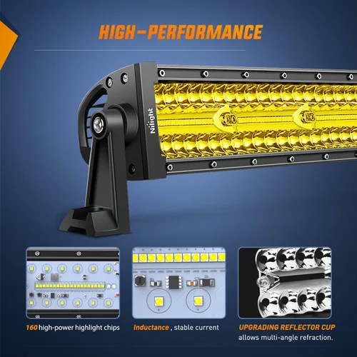 Miniatura 5 de Nilight - Barra de luz LED ámbar de 22 pulgadas, 480 W, triple fila, haz puntual y disperso, impermeable, iluminación todoterreno, con arnés